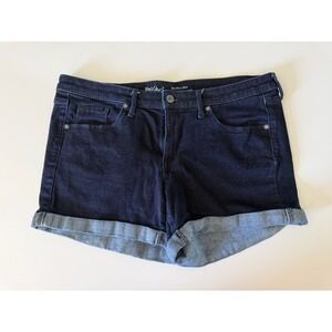 Mossimo Denim Womens Mid Rise Midi Shorts Dark Wash Cuffed Blue Size 12 31